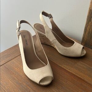 Call It Spring Cream Wedges with Slingback Peep-Toe